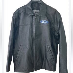 Ford Leather Jacket Mens Large‎ Burks Bay Lined Zip Pockets Licensed Official